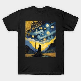 Starry Night Cat, Van Gogh Cat, Cat Lover, Cat Mom, Cat Dad T-Shirt